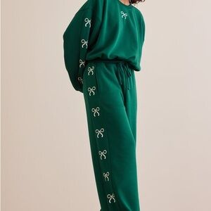 Altar’d State Sweet Bow Pullover Elegant Green with Bows